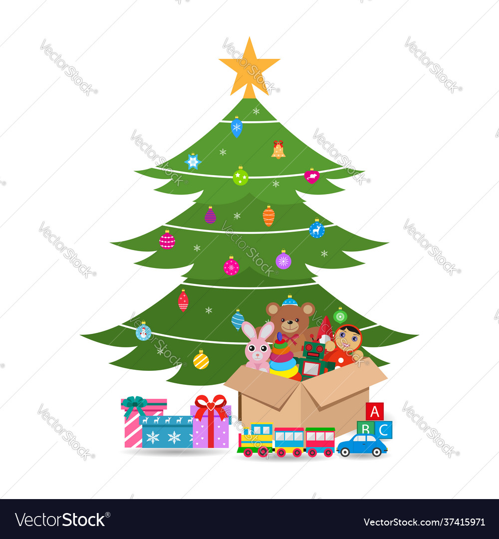 Green christmas tree with gift boxes