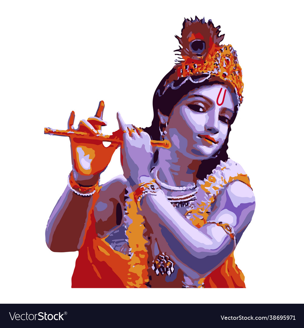 Hindu god krishna playing flute Royalty Free Vector Image