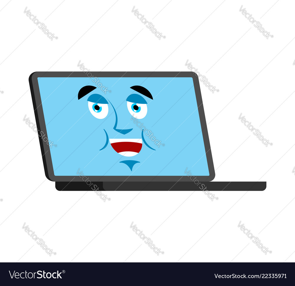 Laptop happy emoji face avatar computer lucky