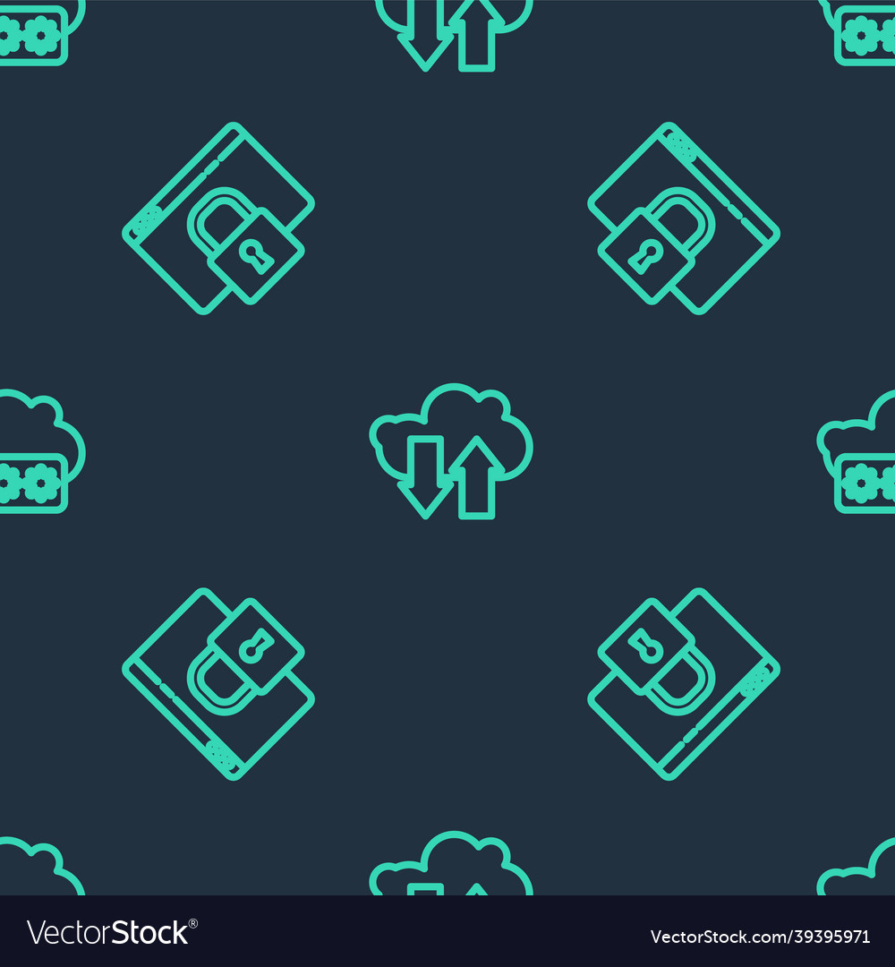 Set line cloud download and upload secure your vector image Set line cloud download and upload secure your