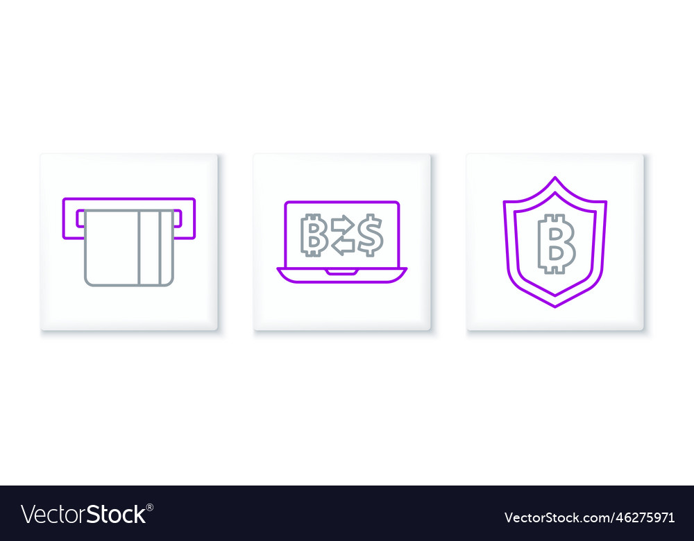 Set line shield with bitcoin credit card inserted vector image Set line shield with bitcoin credit card inserted