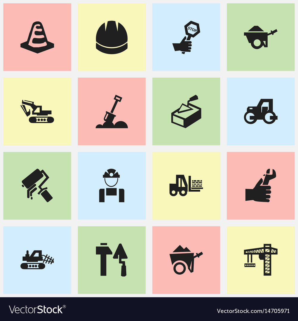 Set of 16 editable building icons includes