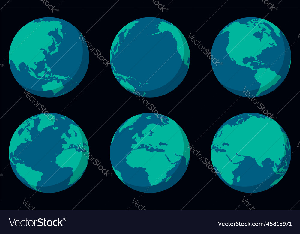 Set of globes earth world map in globe shape vector image Set of globes earth world map in globe shape
