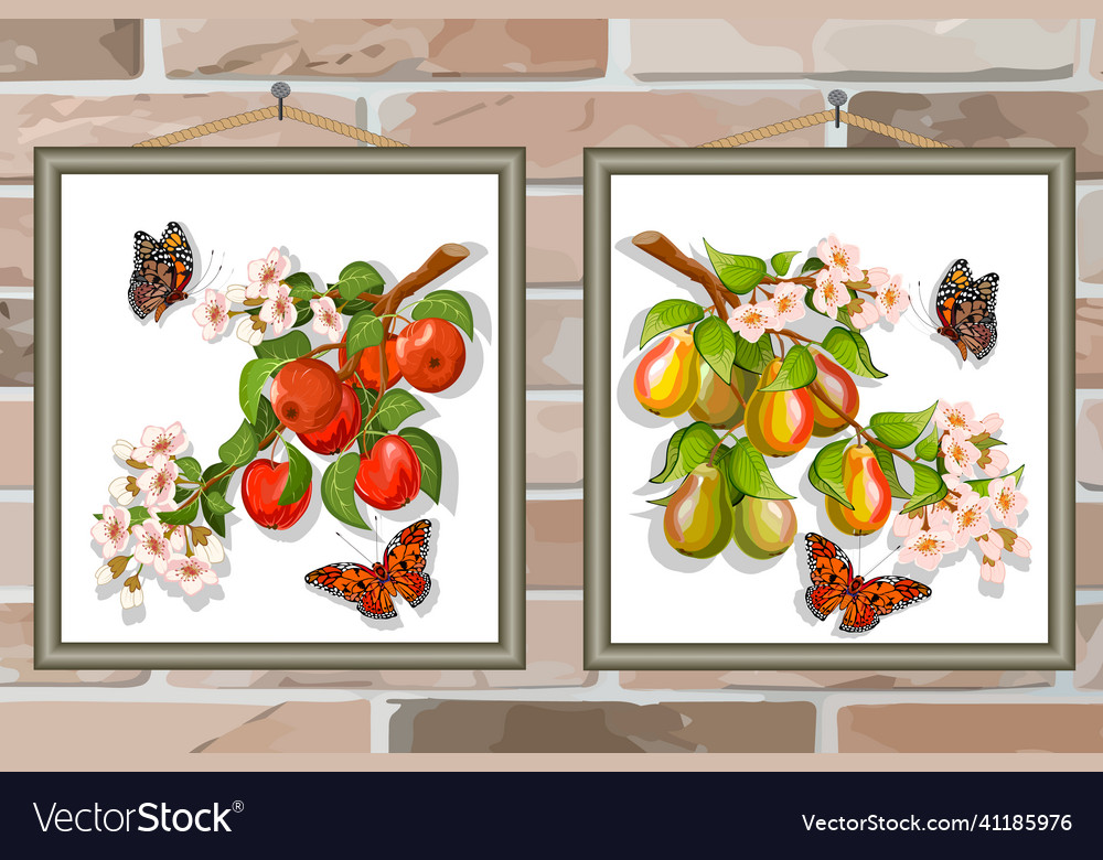 Branches of pears and apples within Vector Image Branches of pears and apples within