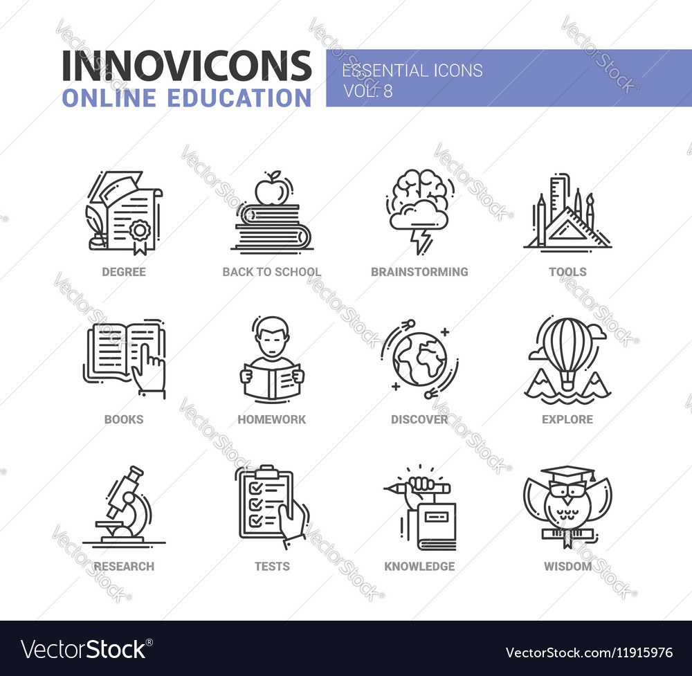 Online education line design icons set Royalty Free Vector