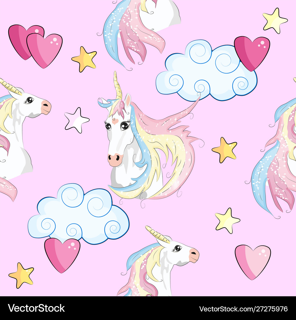 Seamless pattern with unicorns rainbows Royalty Free Vector