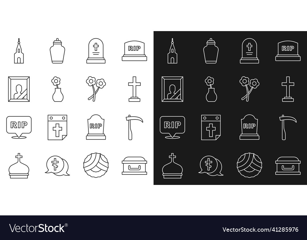 Set line coffin with cross scythe grave Vector Image Set line coffin with cross scythe grave