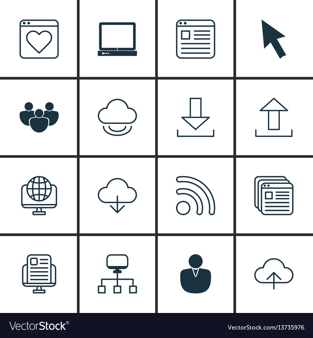 Set of 16 internet icons includes virtual storage vector image Set of 16 internet icons includes virtual storage