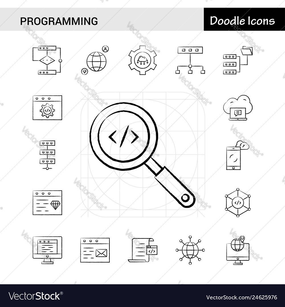 Set of 17 programming hand-drawn icon