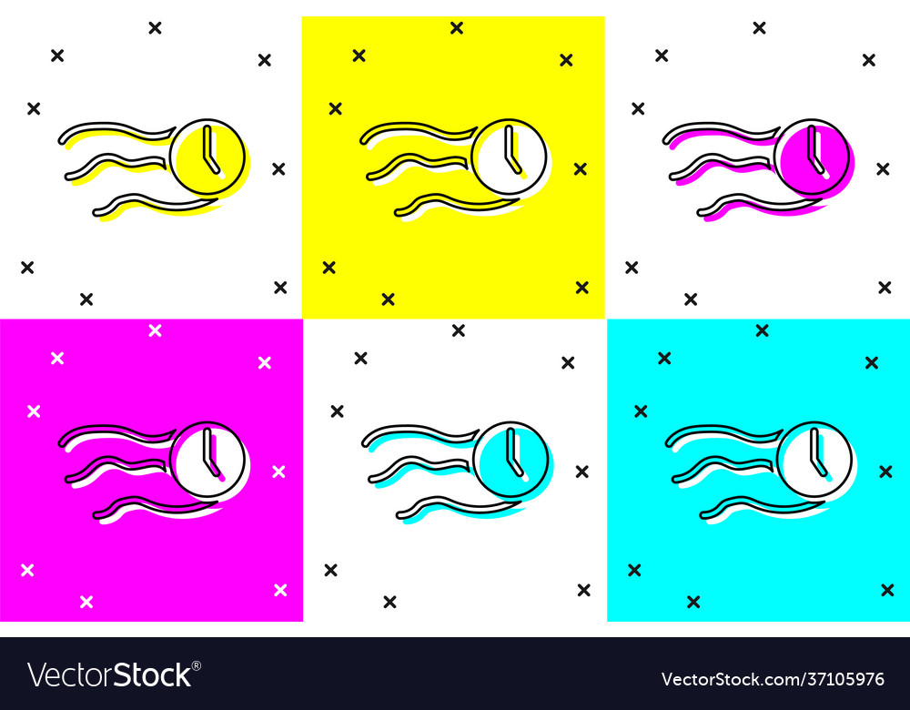 Set time flies on clock icon isolated color