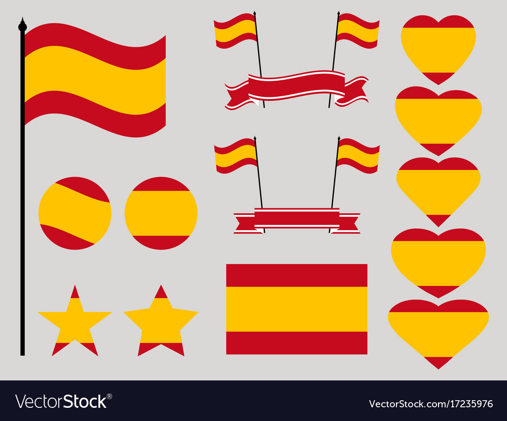 Spanien Flaggenset Sammlung von Symbolen Herz