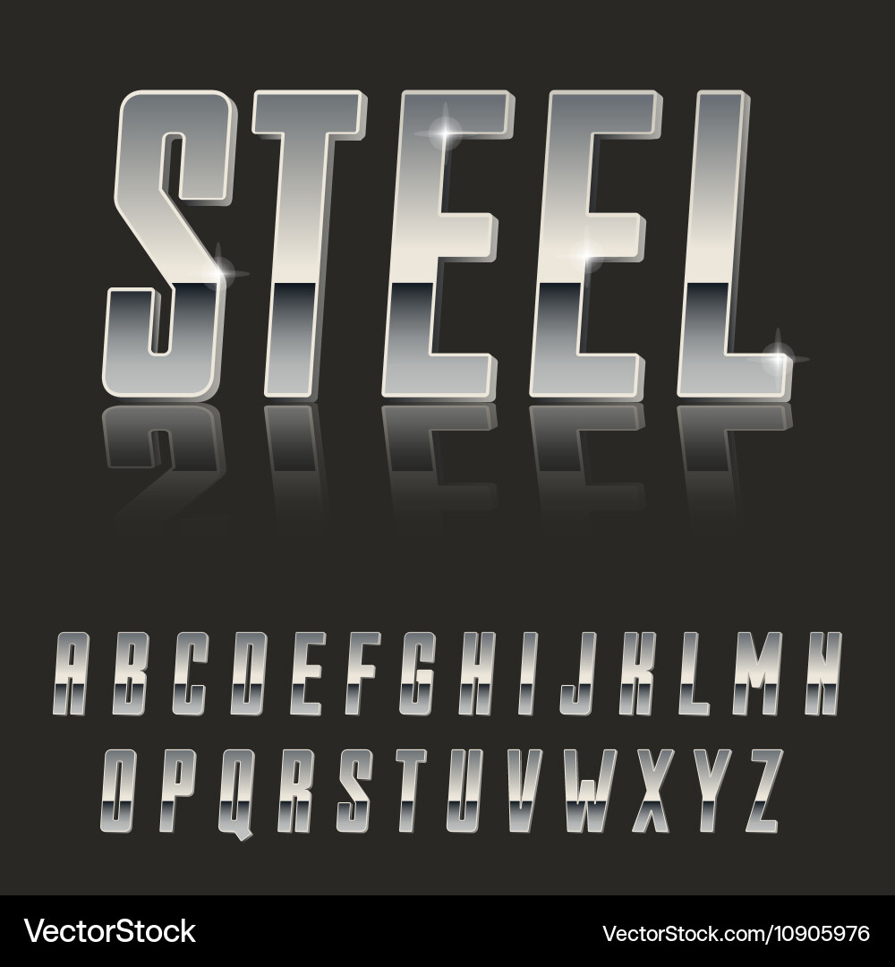 Steel chrome letters typeface made steel modern Vector Image