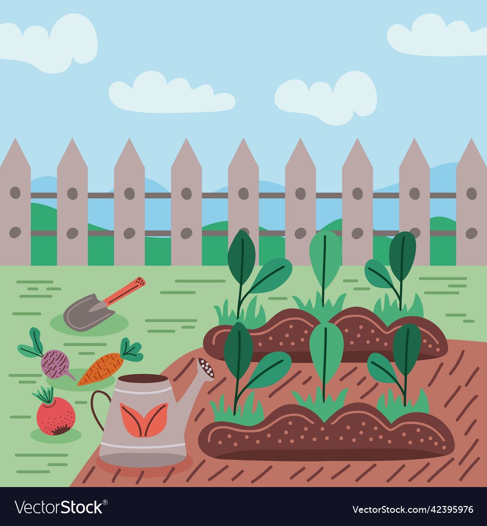 Urban gardening with fence Royalty Free Vector Image