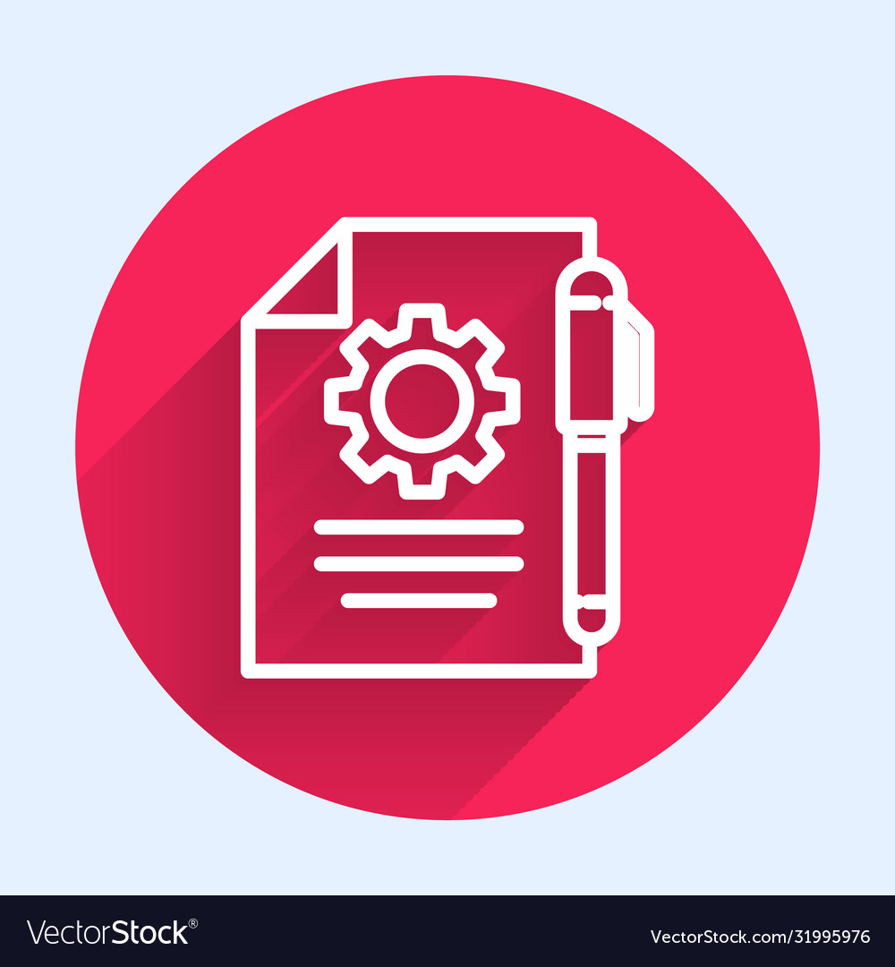 White line document settings with gears icon vector image White line document settings with gears icon