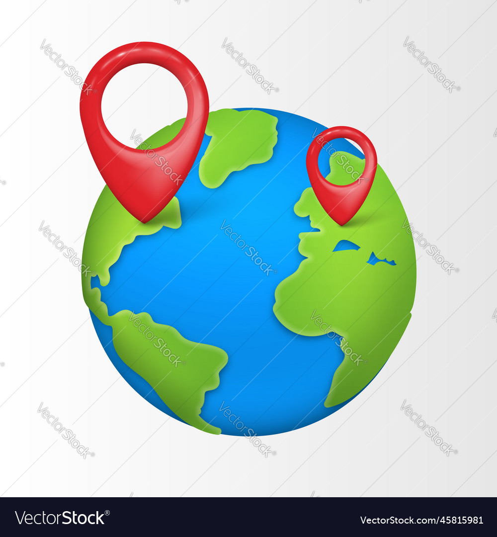 3d cartoon planet earth with red pointers vector image 3d cartoon planet earth with red pointers
