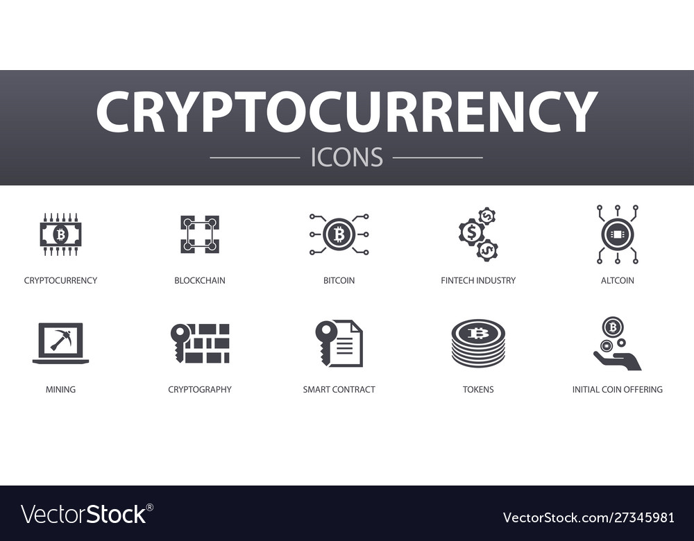 Cryptocurrency simple concept icons set contains