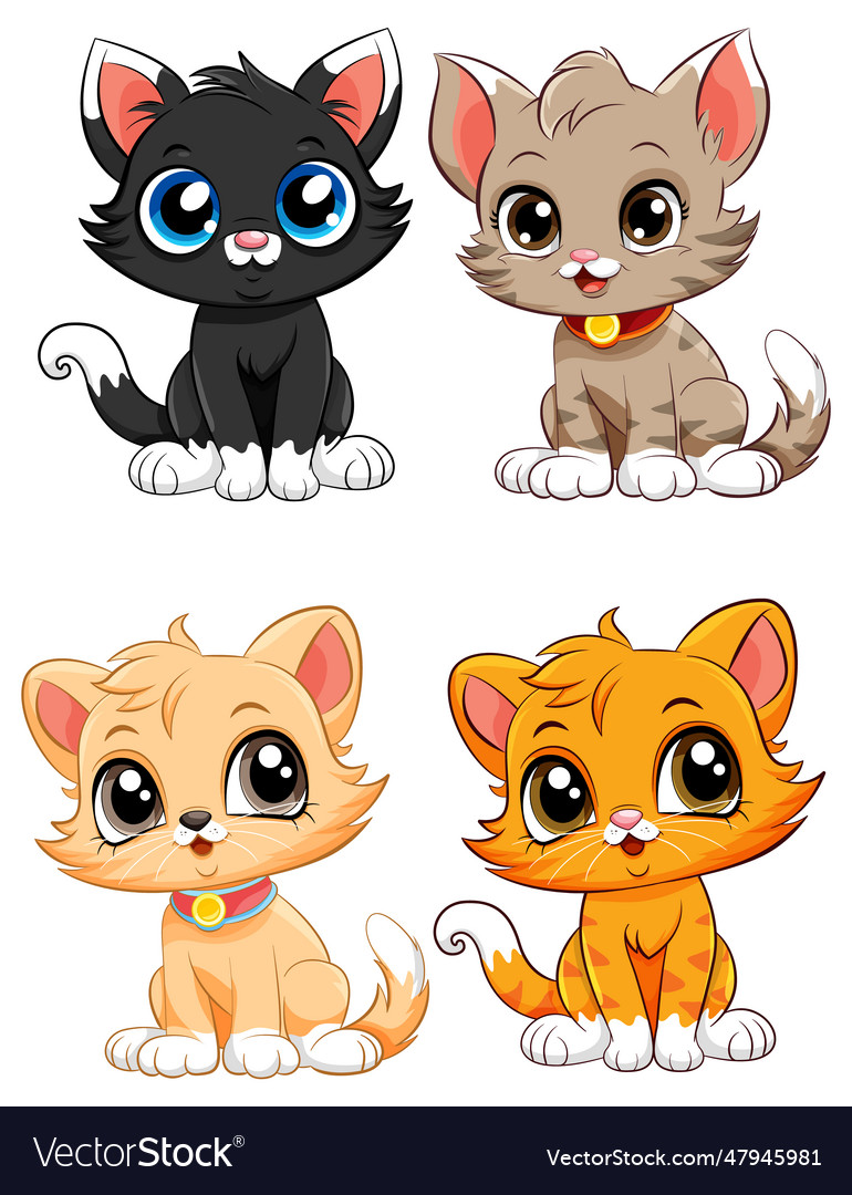 Cute kittens cartoon characters collection Vector Image