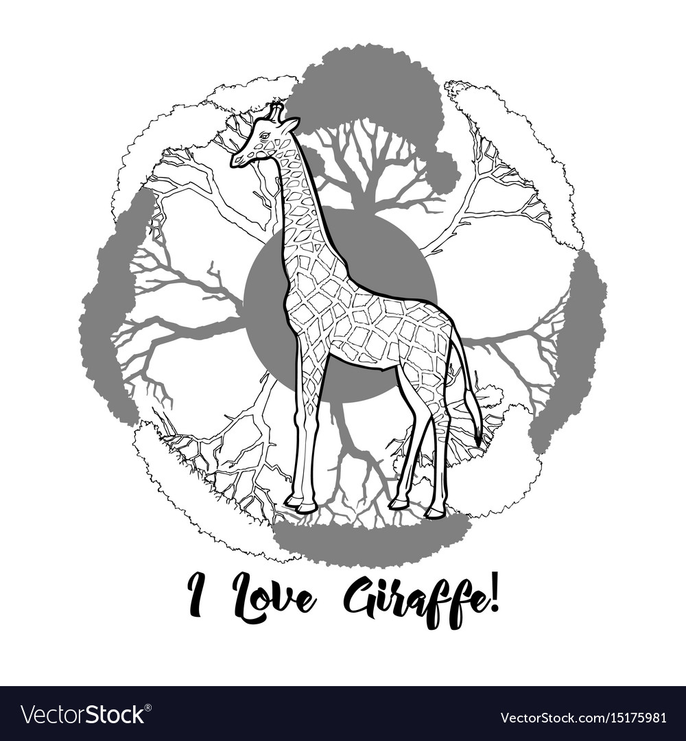 Giraffe and savanna trees print