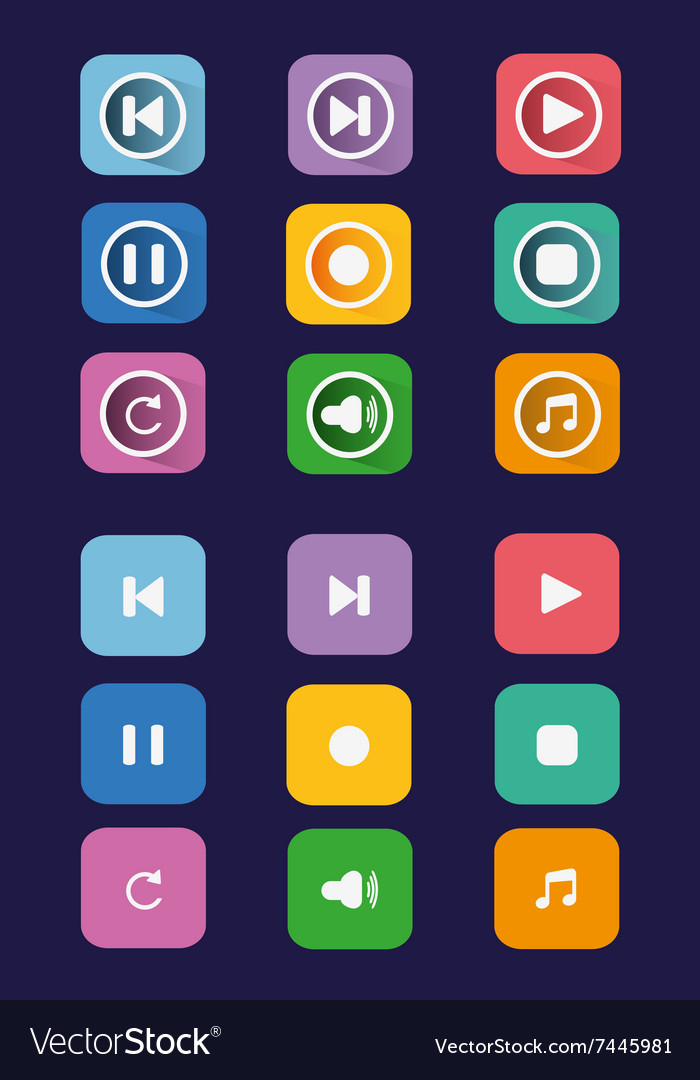 Grey multimedia buttons set