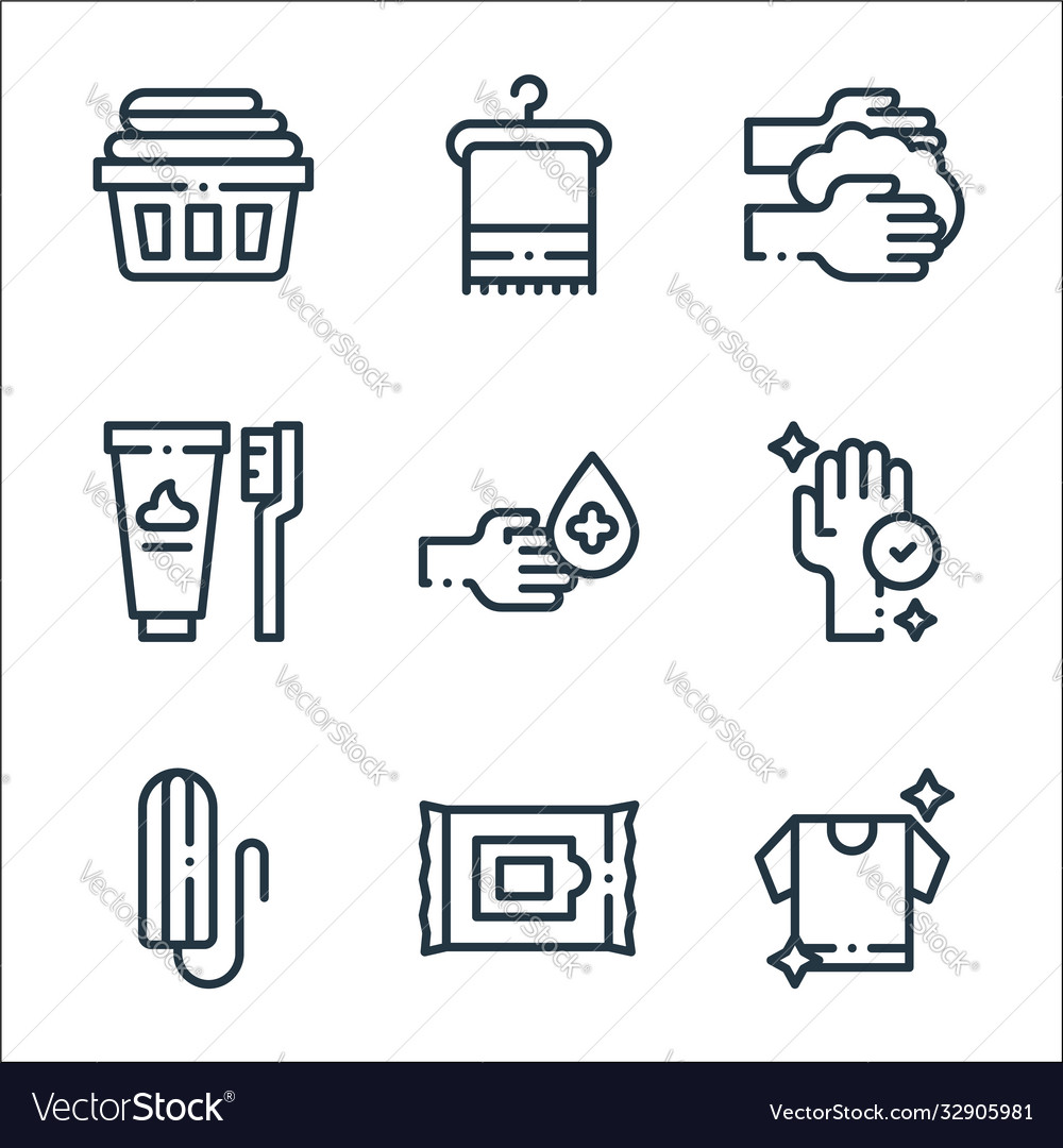 Hygiene routine line icons linear set quality Vector Image Hygiene routine line icons linear set quality