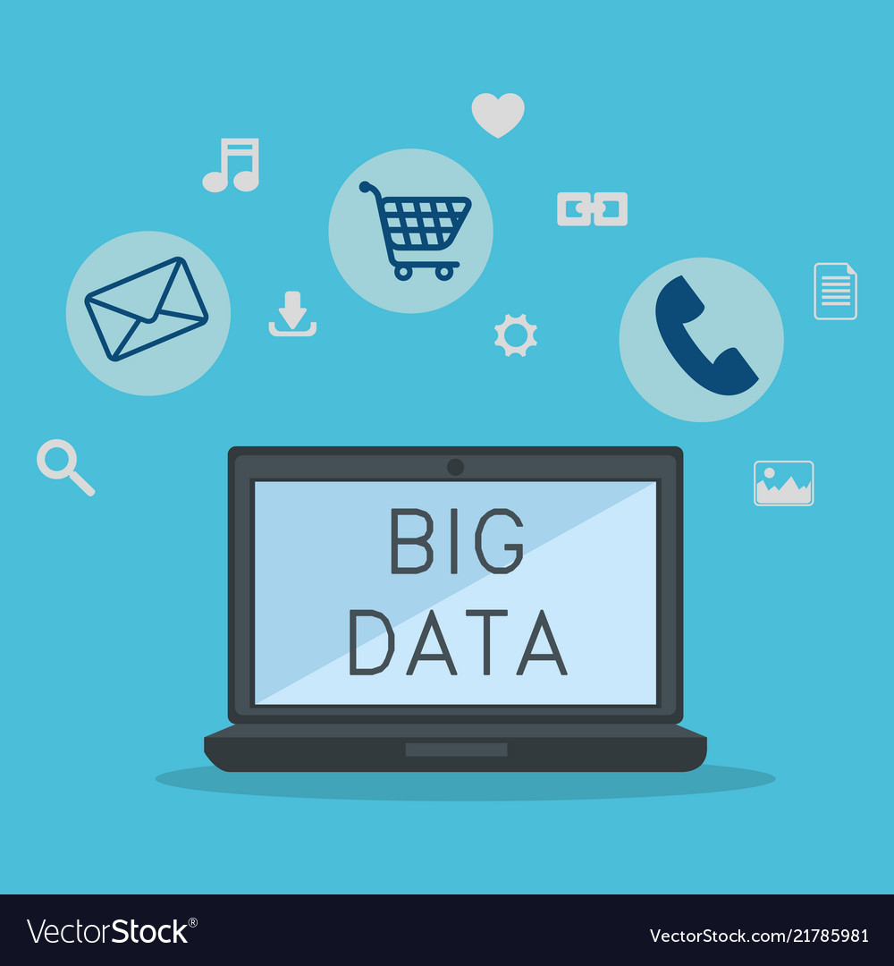 Laptop computer with big data icons Vector Image Laptop computer with big data icons