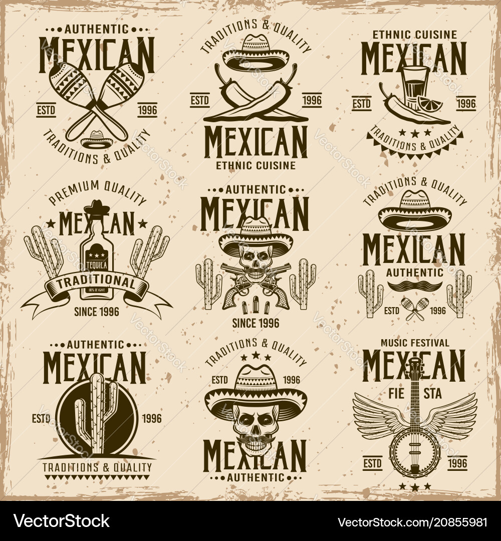 Mexican national attributes and authentic signs Vector Image