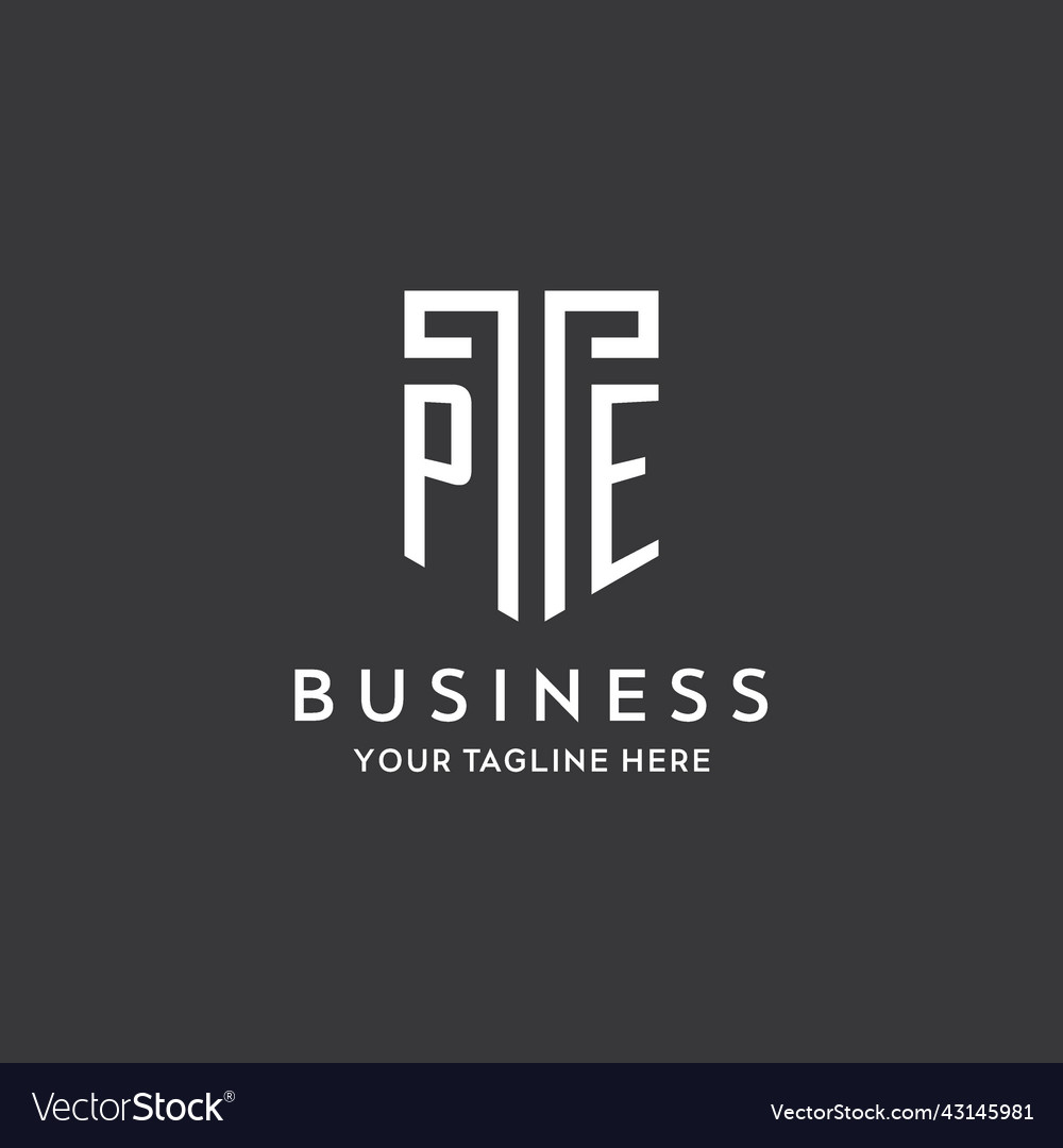 Pe monogram initial name with shield shape icon