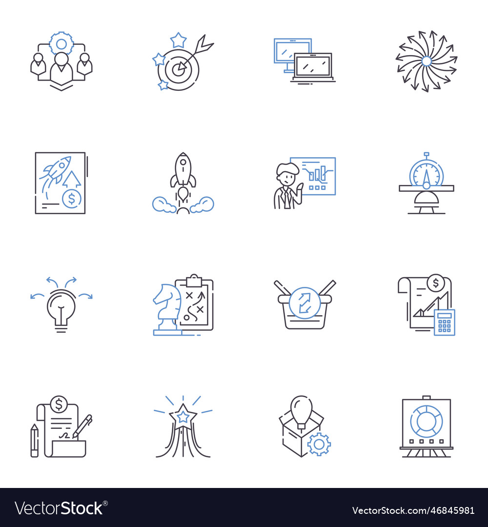 Scheme of action line icons collection strategy vector image Scheme of action line icons collection strategy
