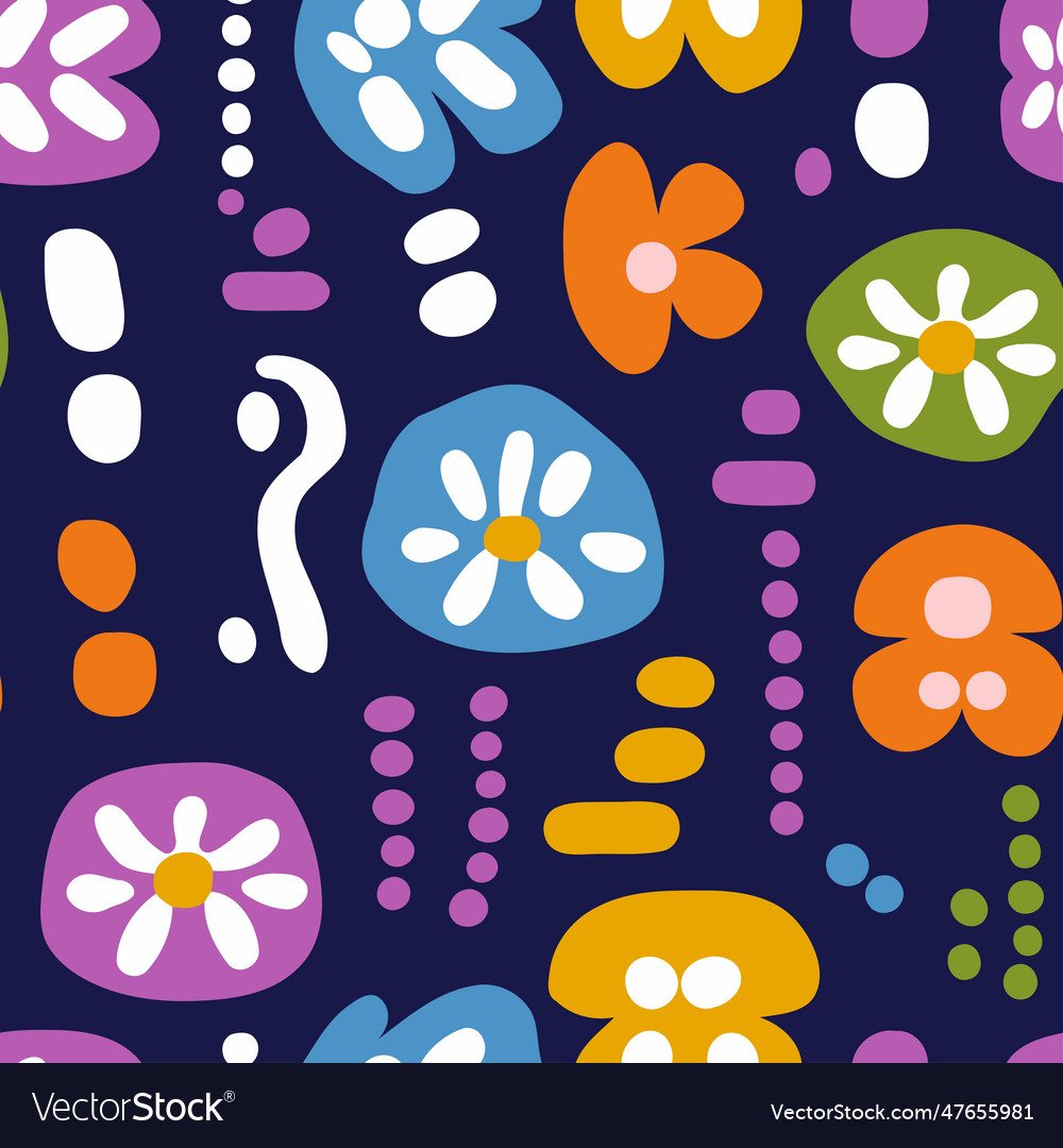 Seamless pattern with abstract flowers and dots Vector Image Seamless pattern with abstract flowers and dots