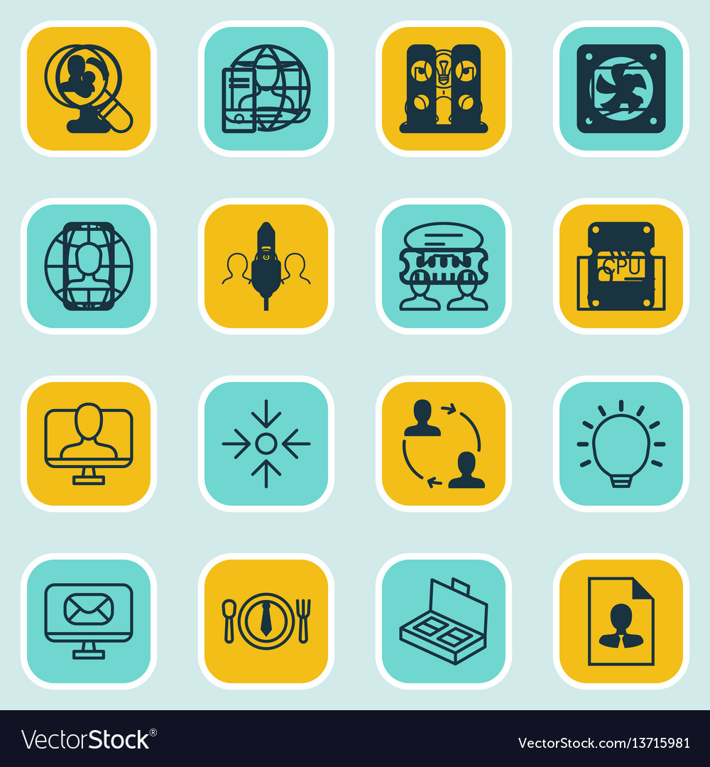 Set of 16 business management icons includes