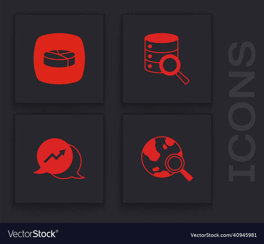 Set search globe pie chart infographic server