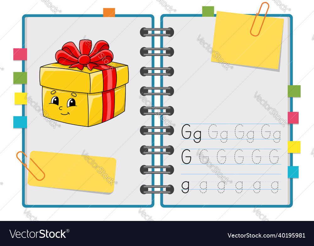 Writing letters - g tracing page practice sheet Vector Image