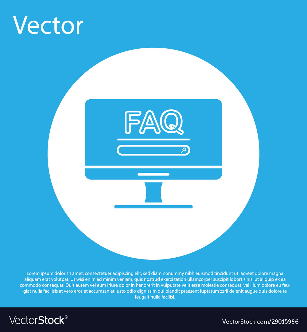 Blue computer monitor with text faq information vector image Blue computer monitor with text faq information