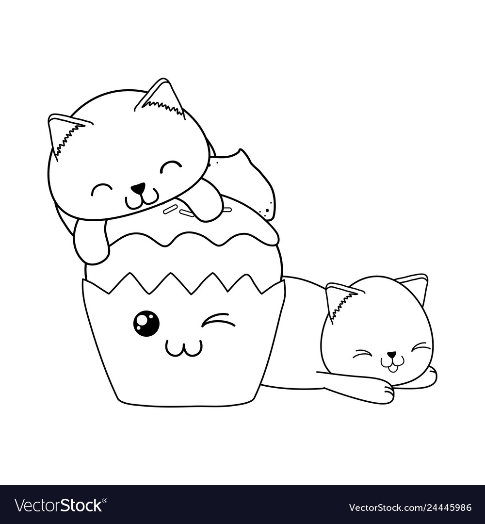 Süße kleine Katzen mit Cupcake kawaii Zeichen