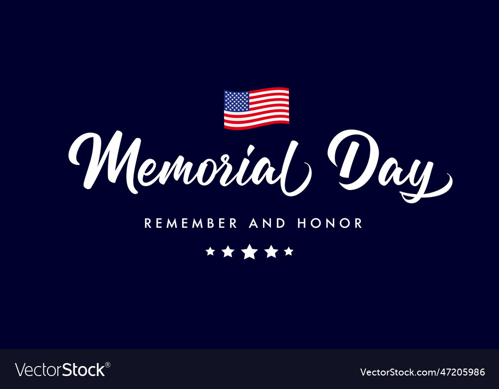 Happy memorial day handwritten lettering with flag