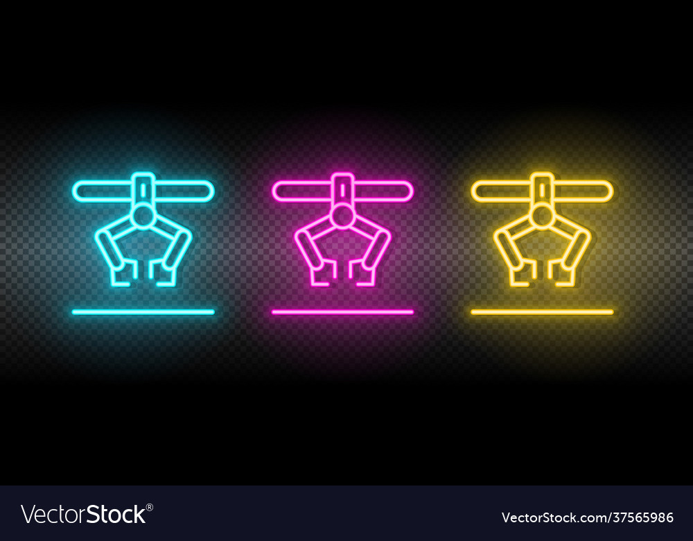 Industrial robot loading arm neon icon set Vector Image