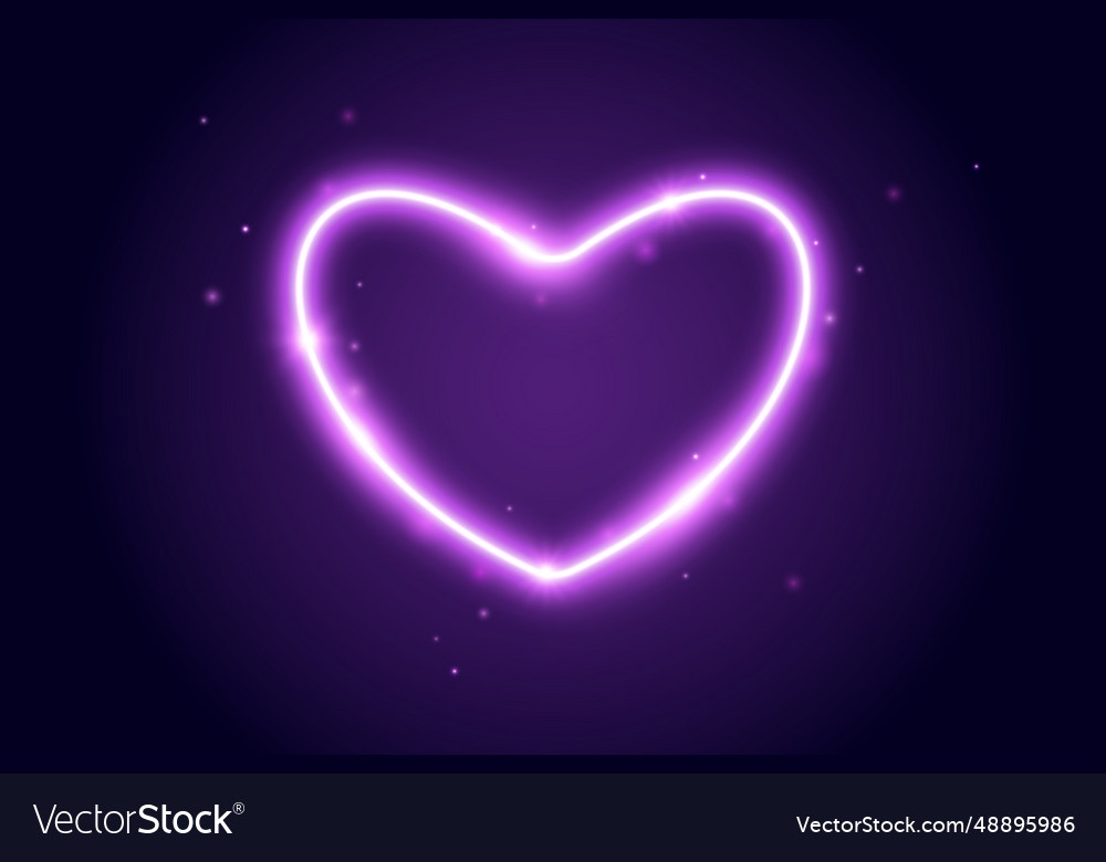 Neon glow heart frame illuminated purple Vector Image