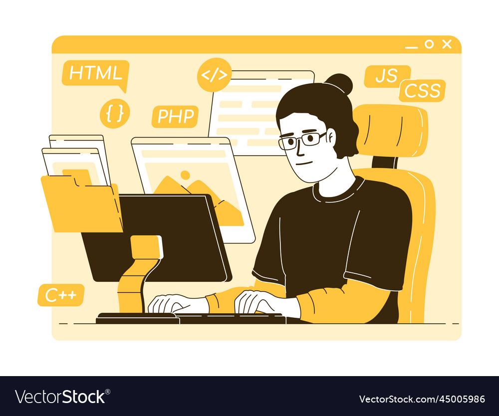 Programmer writing code flat concept