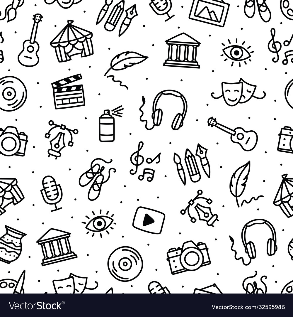 Seamless pattern with black and white art objects vector image Seamless pattern with black and white art objects