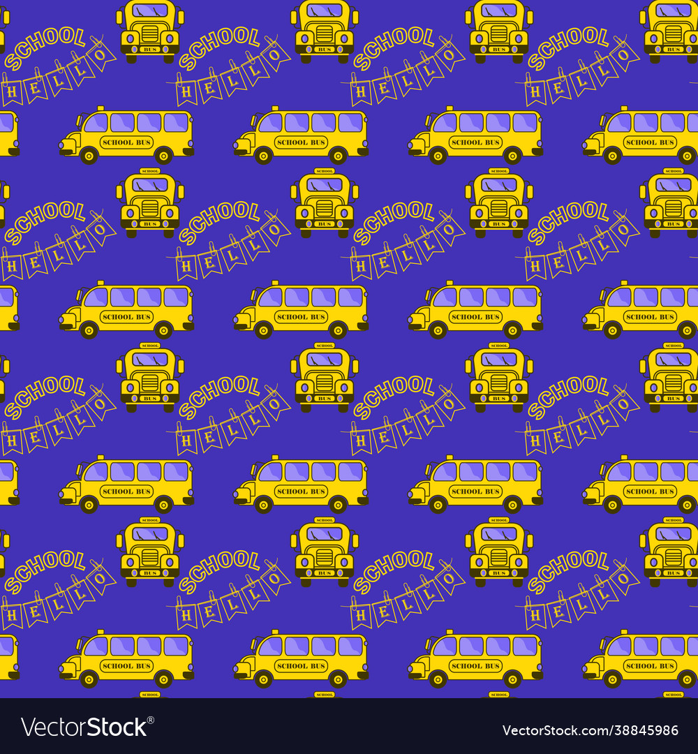 Seamless pattern with flat style school bus