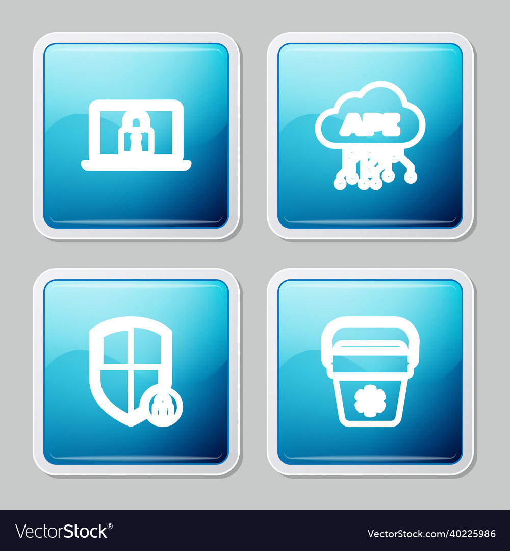 Set line laptop and lock cloud api interface vector image Set line laptop and lock cloud api interface