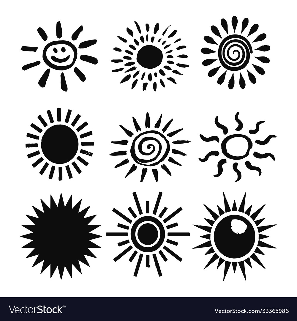 Sun shapes set isolated on white background vector image Sun shapes set isolated on white background