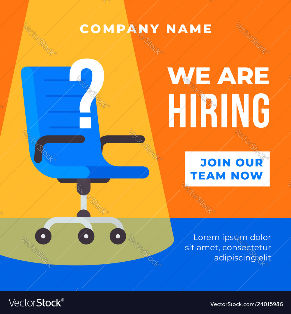 We Are Hiring Poster Background Office Chair Vector Image