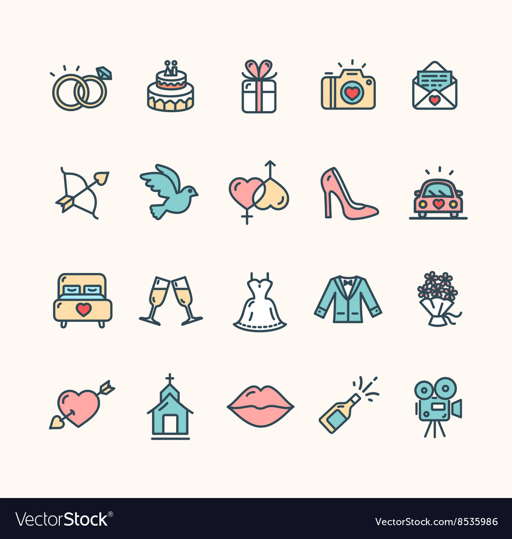 Wedding Icon Set Royalty Free Vector Image - VectorStock