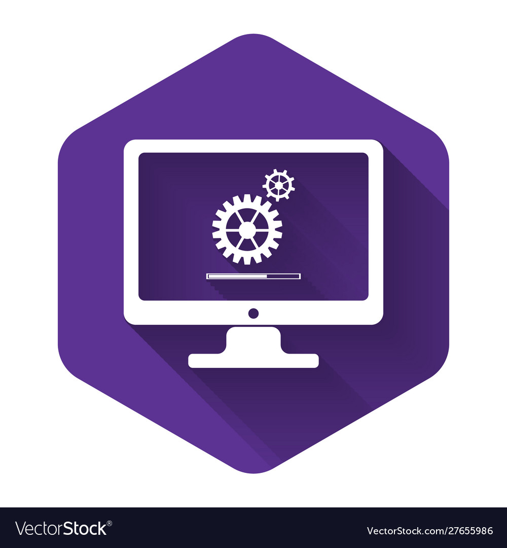 White computer monitor update process with gear vector image White computer monitor update process with gear