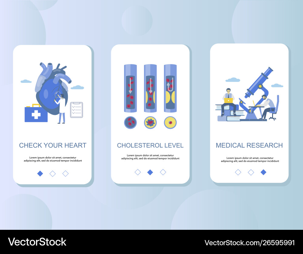Atherosclerosis Mobile App Onboarding Screens Vector Image