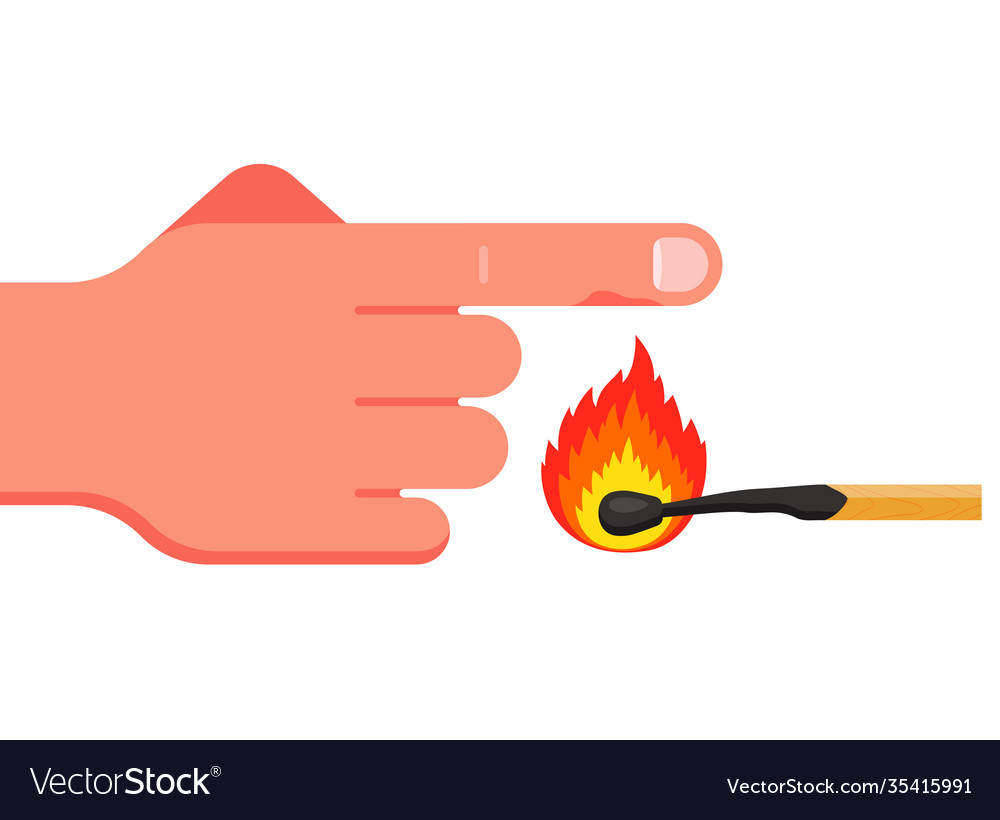 Burn your index finger with a burning match Vector Image