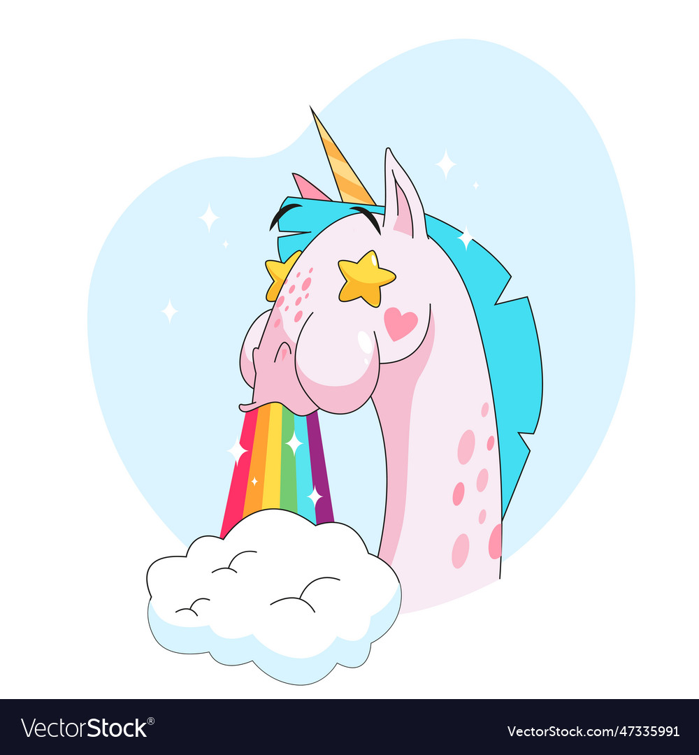 Cute Einhorn Cartoon Charakter mit Regenbogen aus