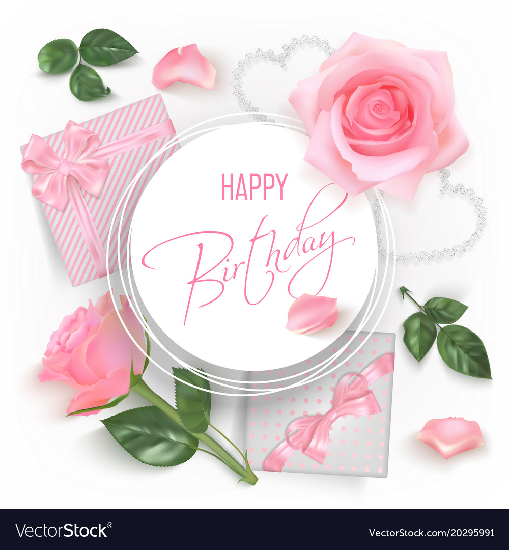 Happy Birthday Card With Red Roses Royalty Free Vector Image 2163