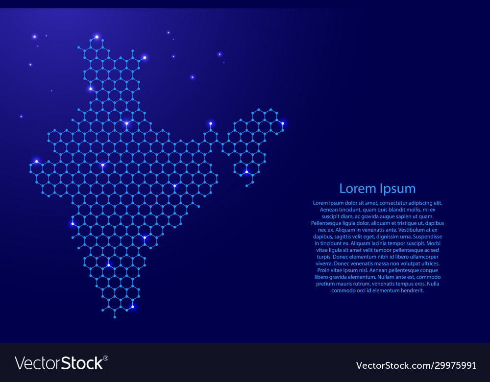 India map from futuristic hexagonal shapes lines